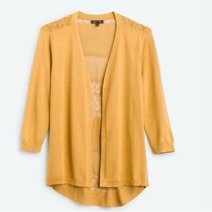 Lety and Me Mustard Golden Yellow Cardigan Sweater Beecher Pointelle Back Detail
